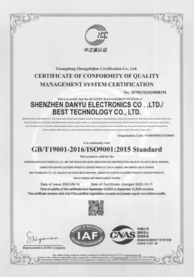 ISO 9001 quality management system certificate