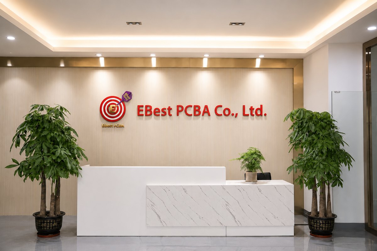 EBest PCBA company reception and corporate identity wall