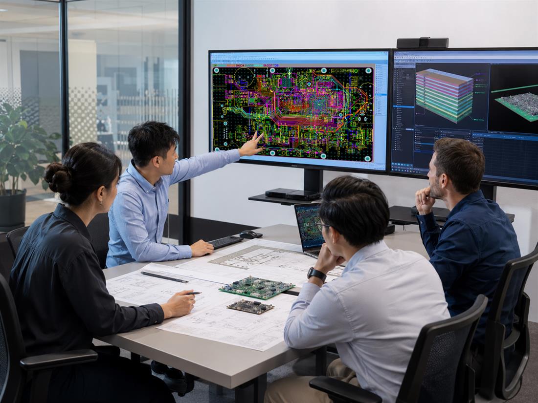 EBest PCBA engineers analyzing PCB layout for DFM review
