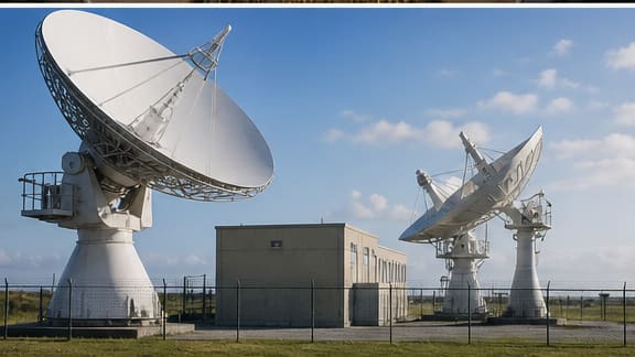 Satellite ground station representing navigation and communications