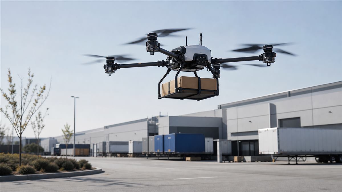Cargo drone carrying a logistics package