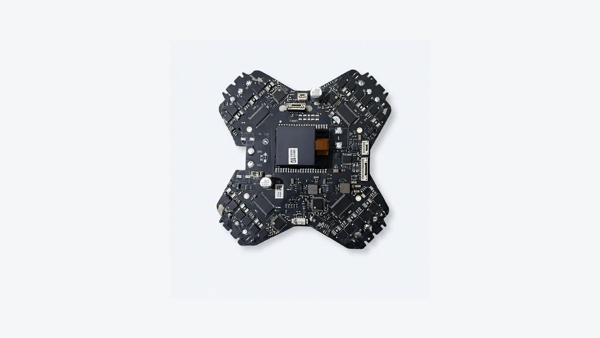 Black X-shaped UAV controller PCBA prepared for prototype review