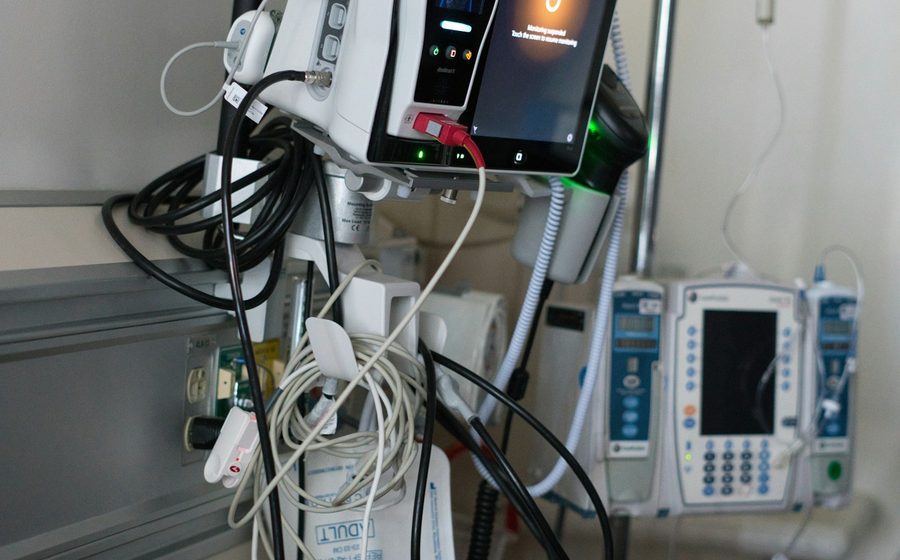 Therapeutic and patient-support equipment in a hospital room