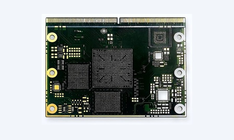Physical HDI PCB with fine-pitch component and BGA pad areas