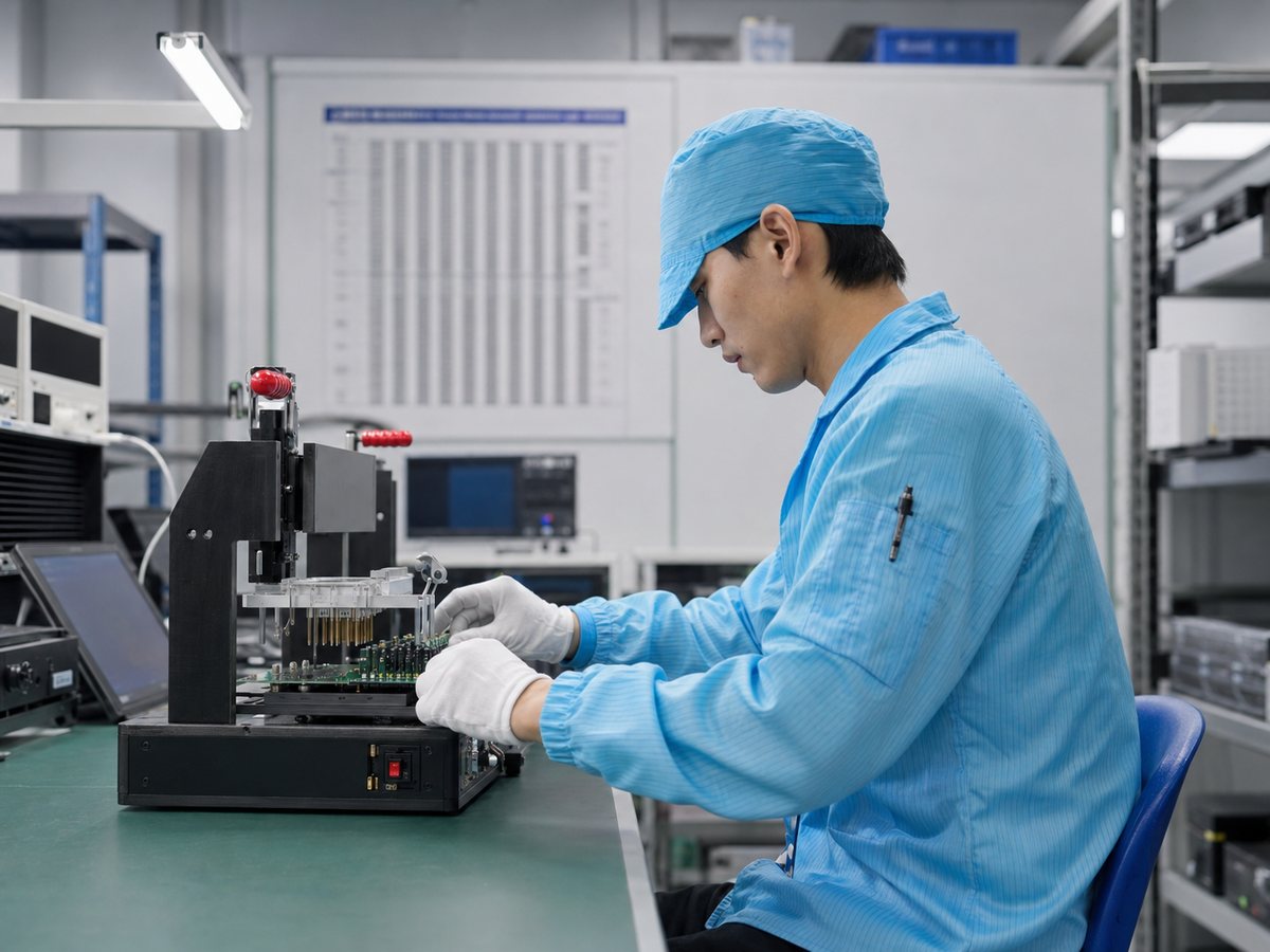 Finished electronic units on a controlled box build assembly line
