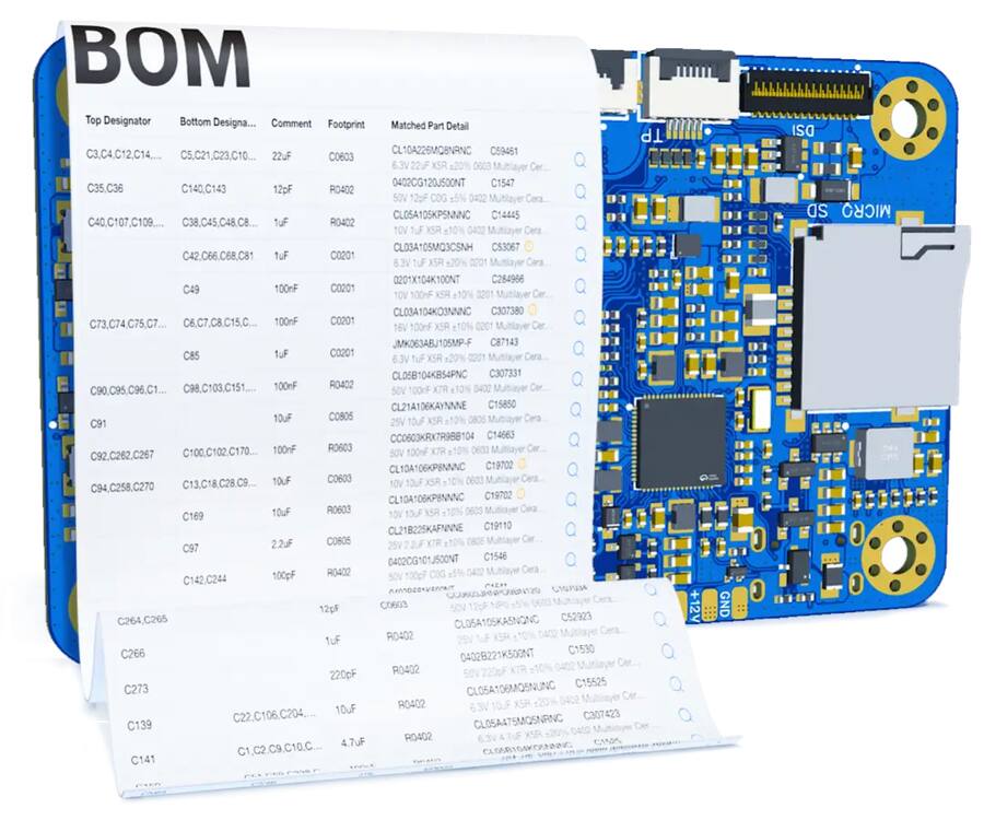 BOM and assembled circuit board used for component approval review