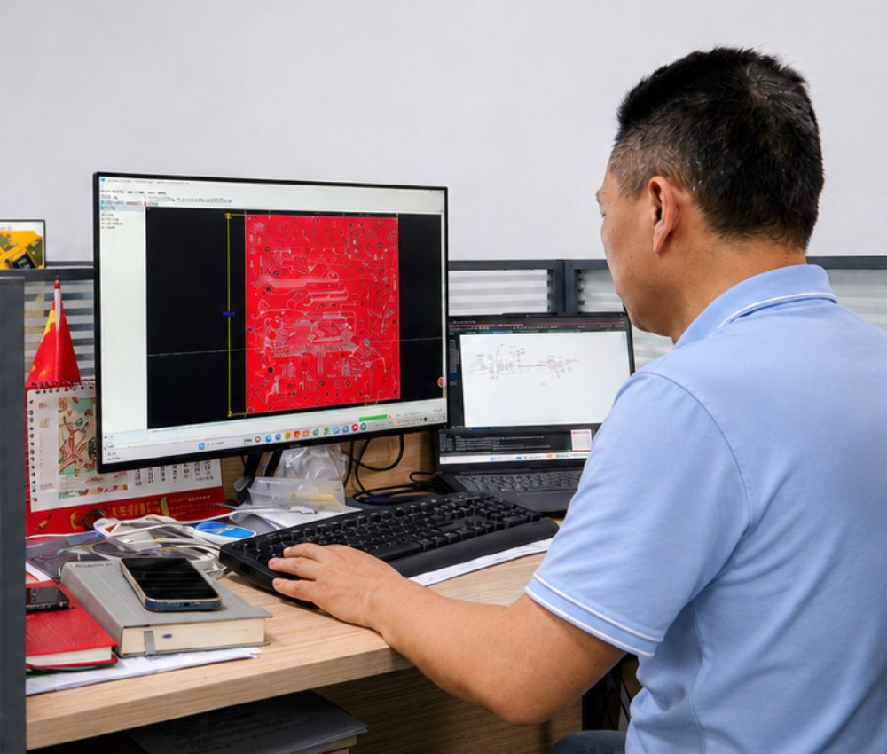 EBest PCBA PCB layout engineer reviewing a board design before manufacturing