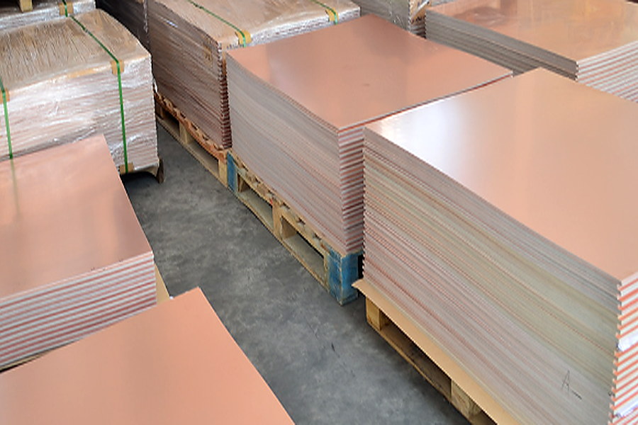 FR4 copper-clad laminate stock prepared for PCB fabrication