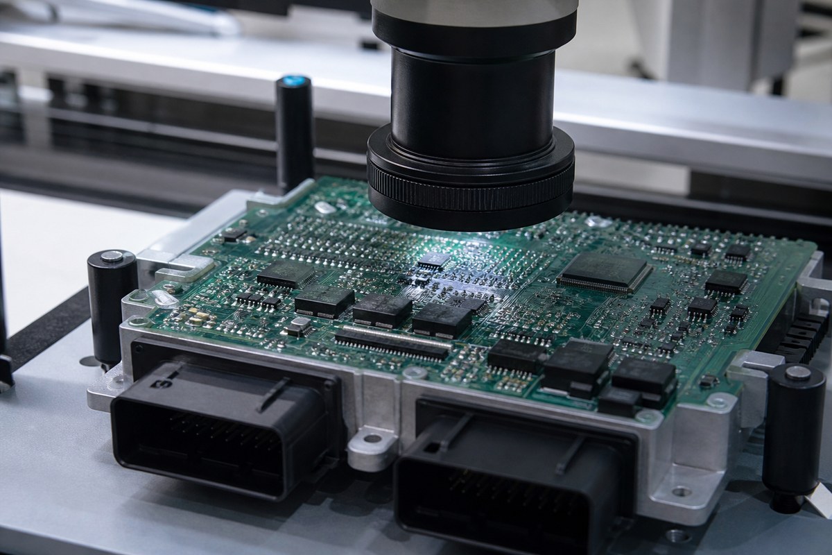 Close-up physical engineering view related to How We Inspect and Test Automotive PCBAs