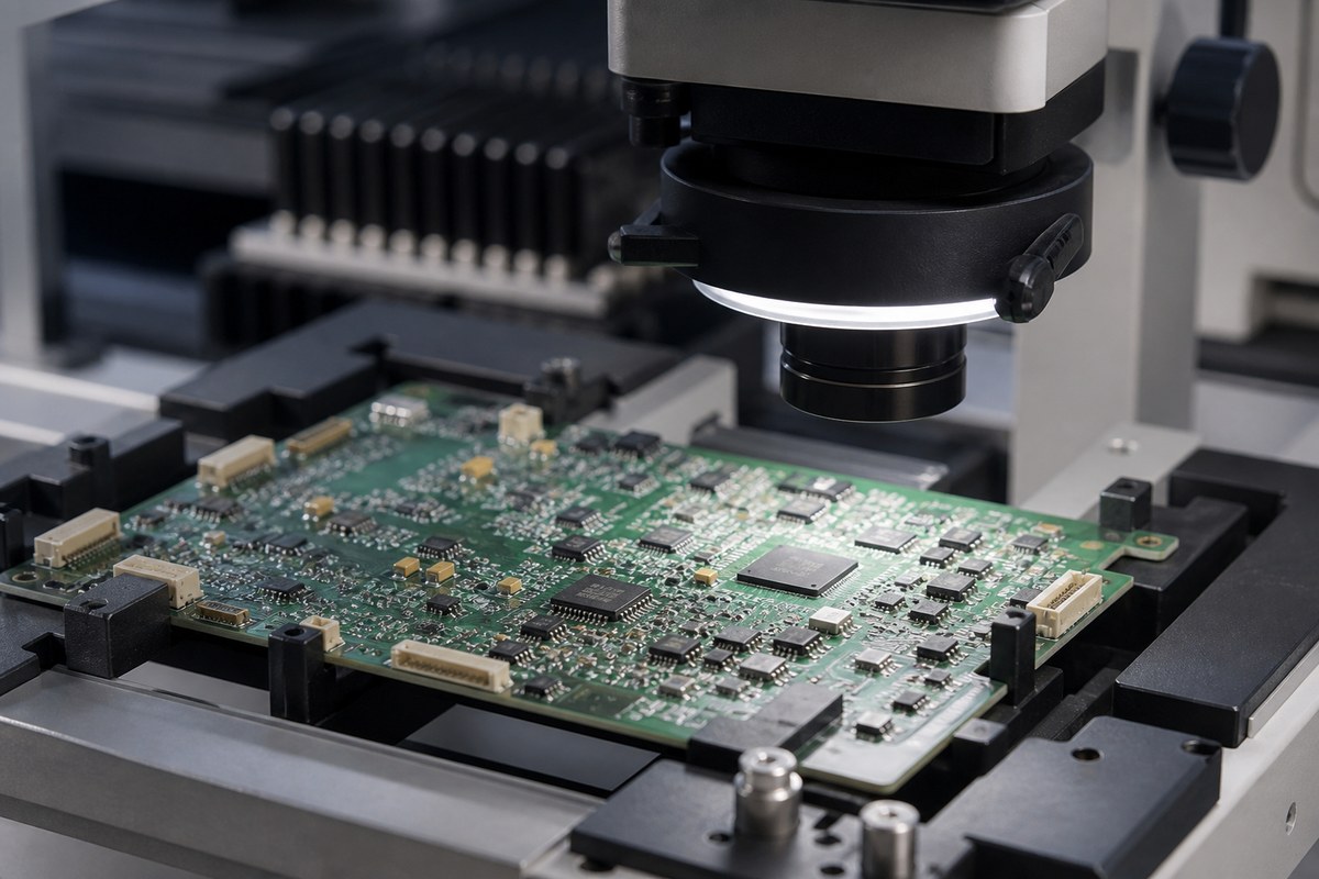 Close-up physical engineering view related to How We Control Component Lifecycle and BOM Changes for Automotive PCBAs