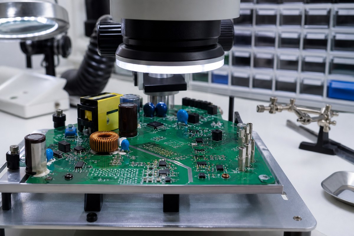 Close-up physical engineering view related to How We Control PCB Creepage and Clearance in Manufacturing