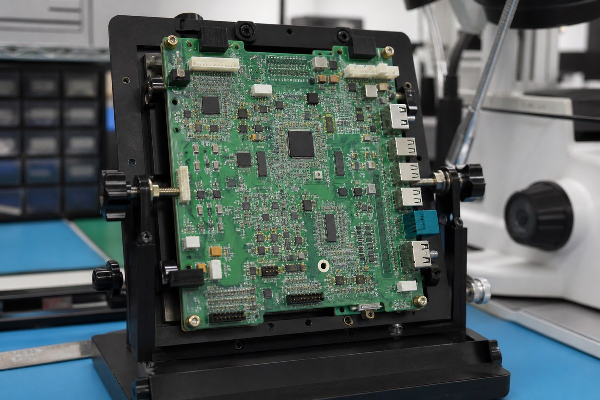 Close-up physical engineering view related to How We Move Robotics PCBAs From Prototype to Controlled Production