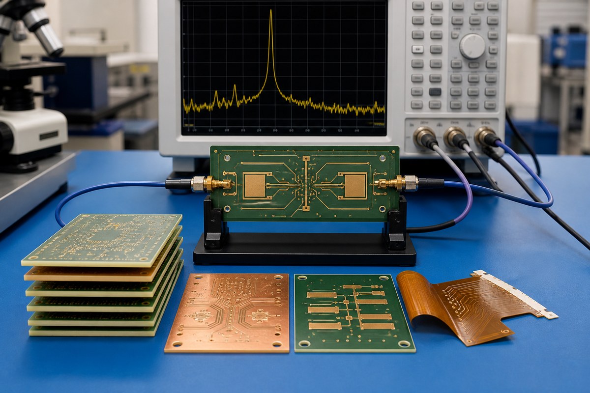 Close-up physical engineering view related to How We Match High-Frequency PCB Materials to Circuit Requirements