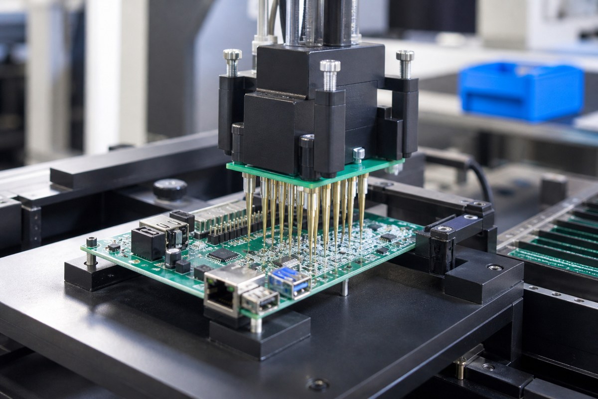 Close-up physical engineering view related to How We Connect Industrial PCBA Testing to Traceability