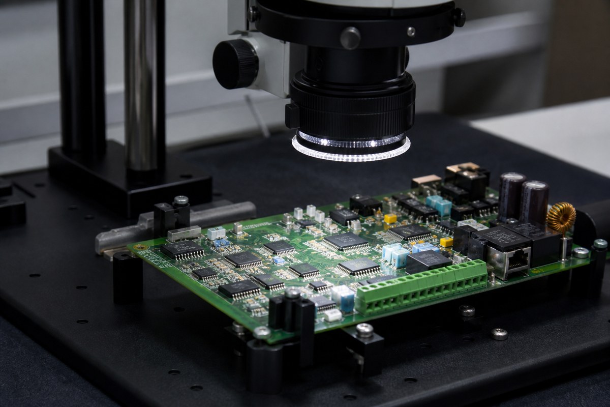 Close-up physical engineering view related to What We Check Before Manufacturing a PLC PCB or PCBA
