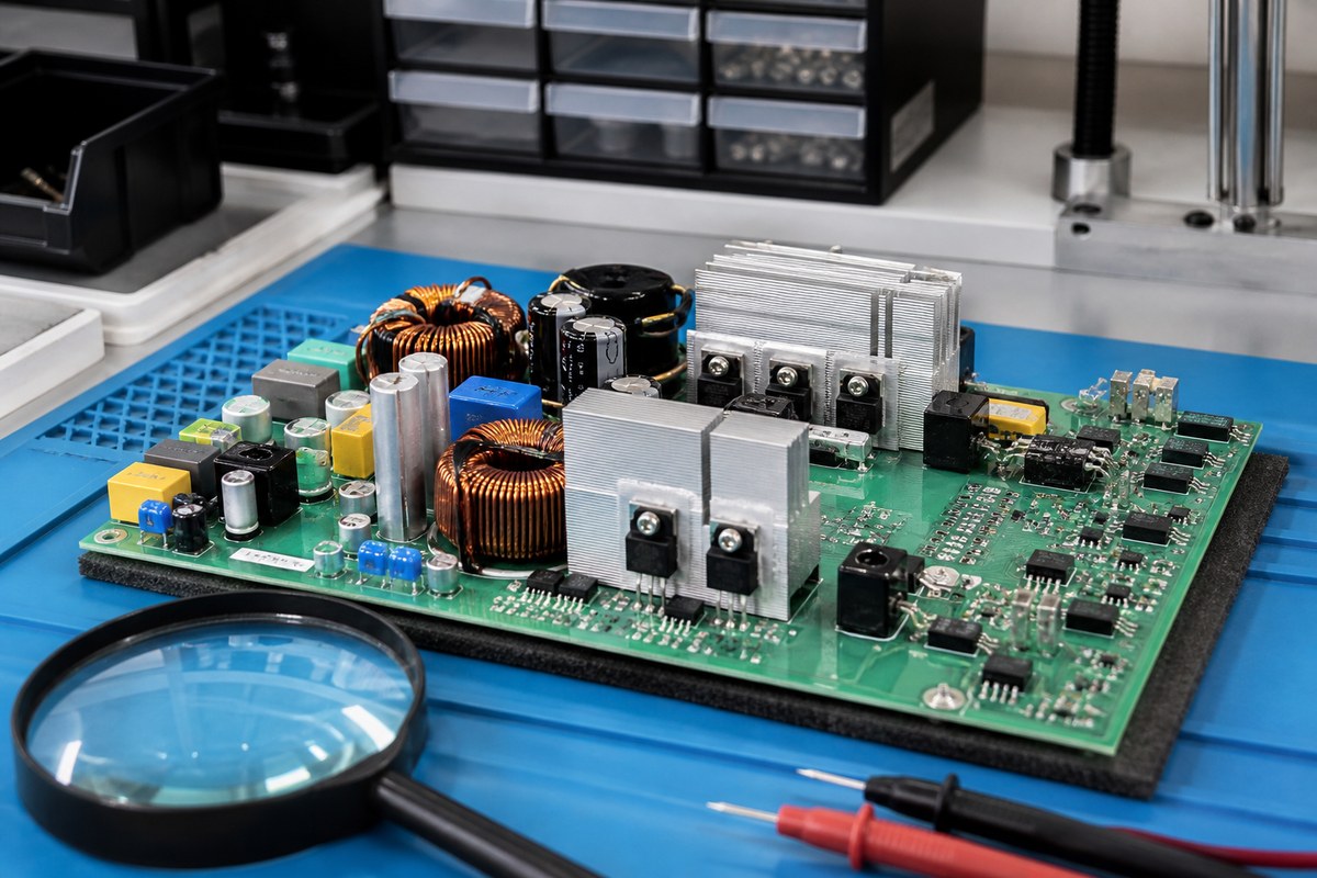 Close-up physical engineering view related to What We Check in a Power-Electronics PCB Layout
