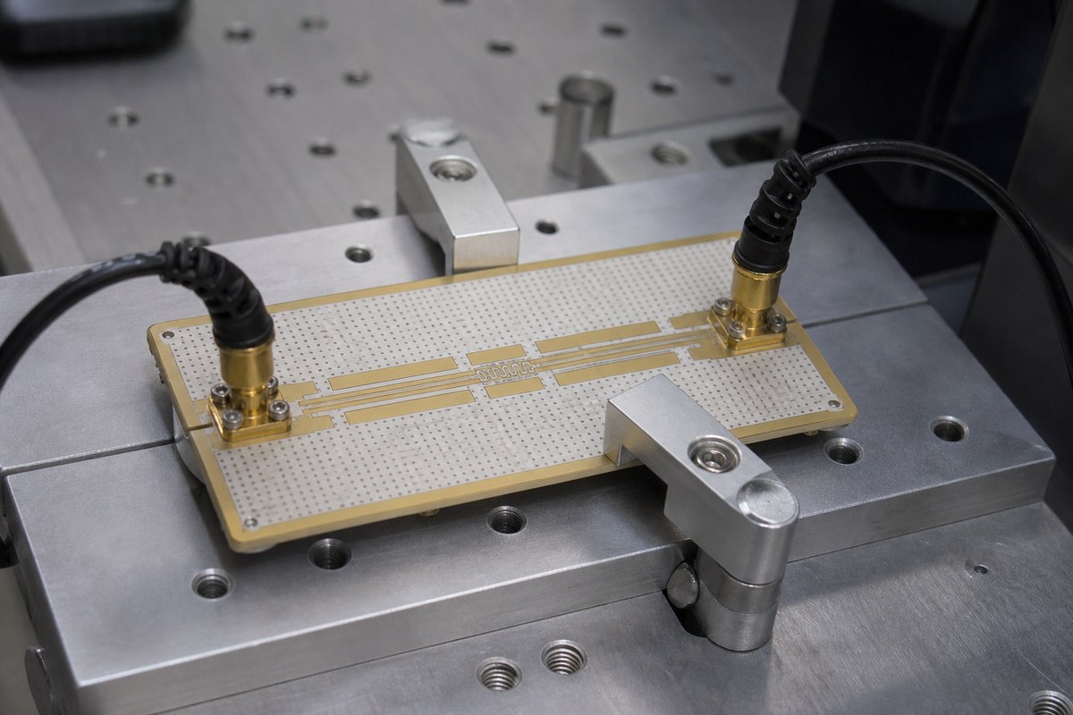 Close-up physical engineering view related to How We Manufacture and Verify Aerospace RF and Controlled-Impedance PCBs