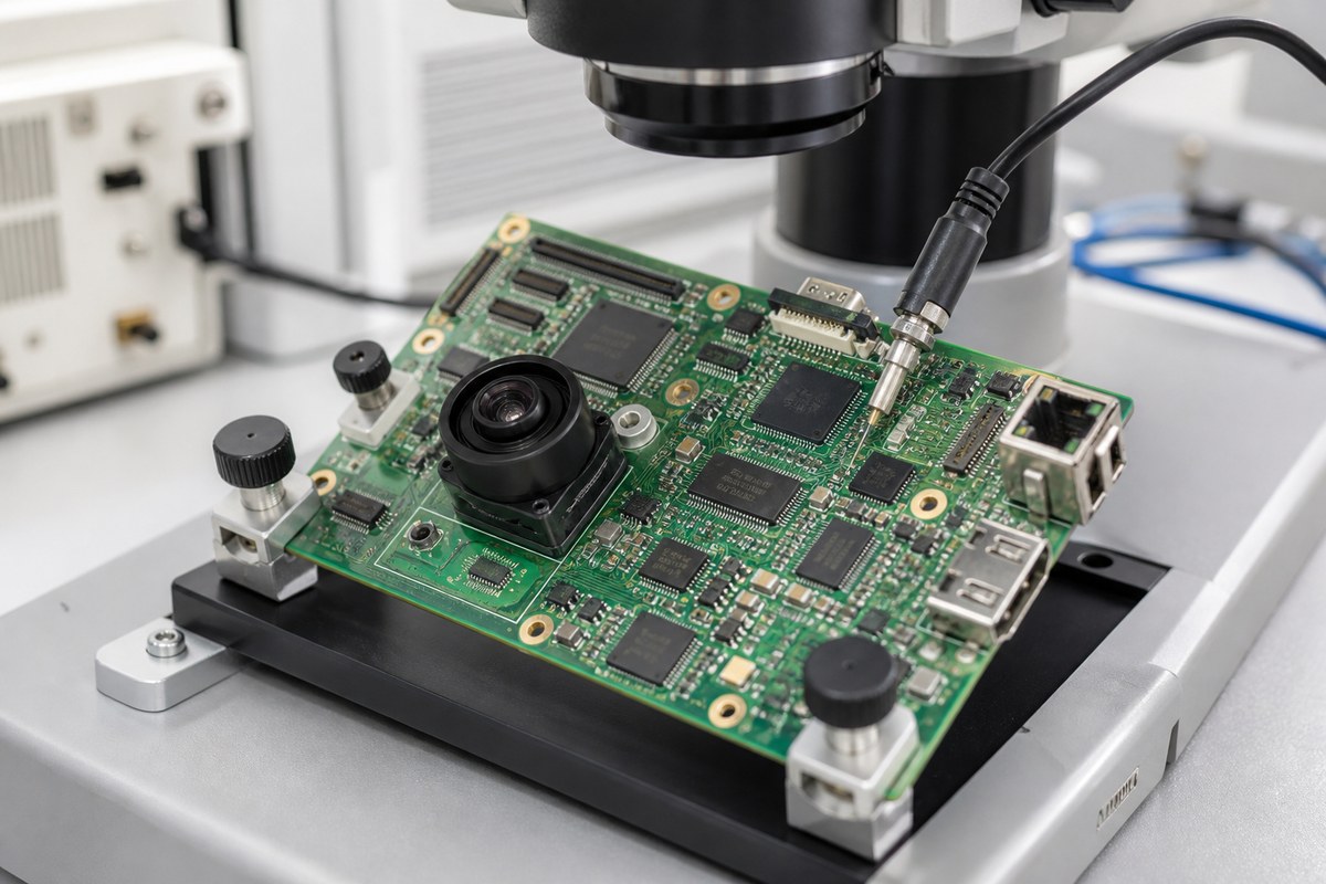 Close-up physical engineering view related to How We Preserve Signal-Integrity Requirements in Machine-Vision PCBs