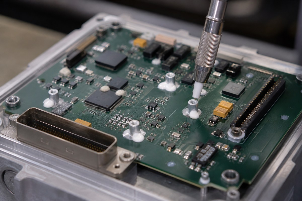Close-up physical engineering view related to How We Prepare Aerospace PCBAs for Thermal and Vibration Requirements